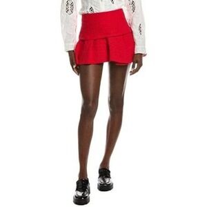 Maje Tweed Ruffled Pleated Asymmetrical Red Micro Mini Skort Skirt US S EU 36